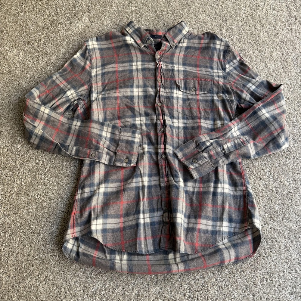 J.Crew Shirt Mens Large Gray Plaid Long Sleeve Button Up Slim Brushed Twill